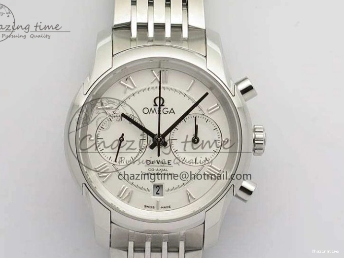 0403 HighQuality De Ville Chronograph SS OMF 1:1 Best Edition White Dial On SS Bracelet A 8151